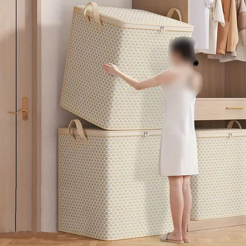 Fabric Storage Box for Quilts, Sheets, Clothes, and Underwear - Portable, Lightweight, and Easy to Carry with Zipper Closure and Handles