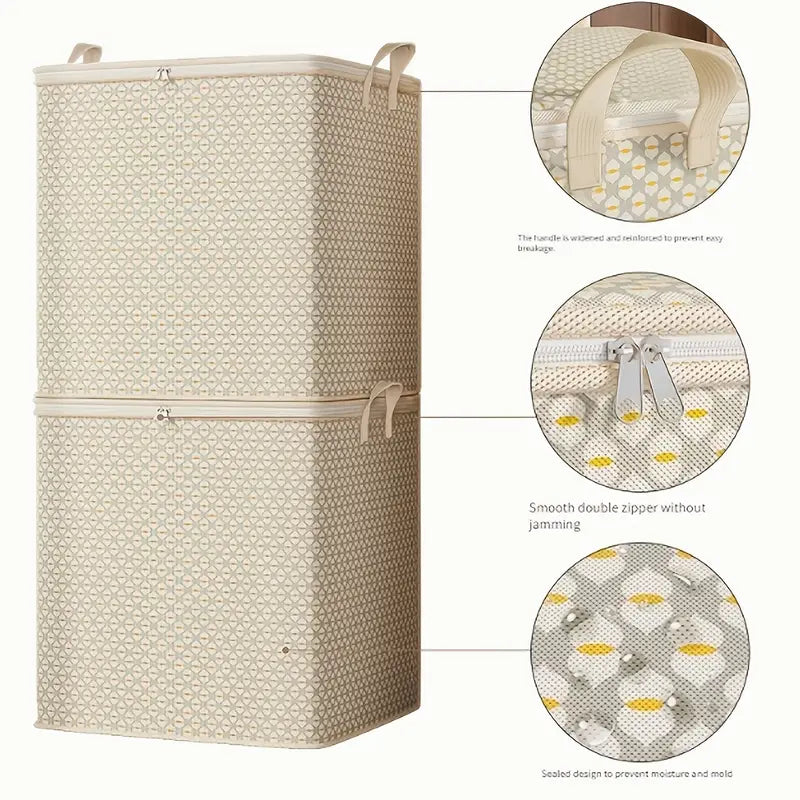 Fabric Storage Box for Quilts, Sheets, Clothes, and Underwear - Portable, Lightweight, and Easy to Carry with Zipper Closure and Handles