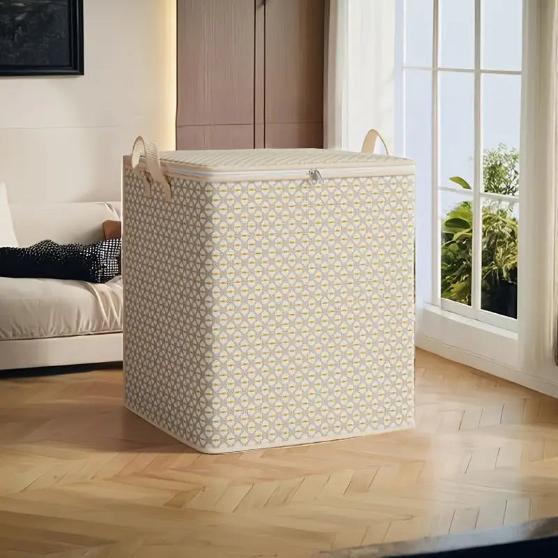 Fabric Storage Box for Quilts, Sheets, Clothes, and Underwear - Portable, Lightweight, and Easy to Carry with Zipper Closure and Handles
